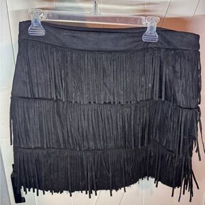 HYFVE Black Fringe Mini Skirt